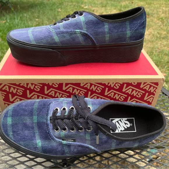 Vans Black and Blue Plaid Platform Shoes - Picture 1 of 6